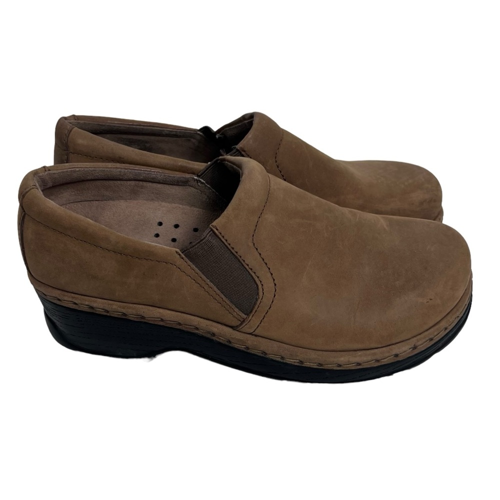KLOGS 9.5W Brown Leather Slip on Clogs Wide width